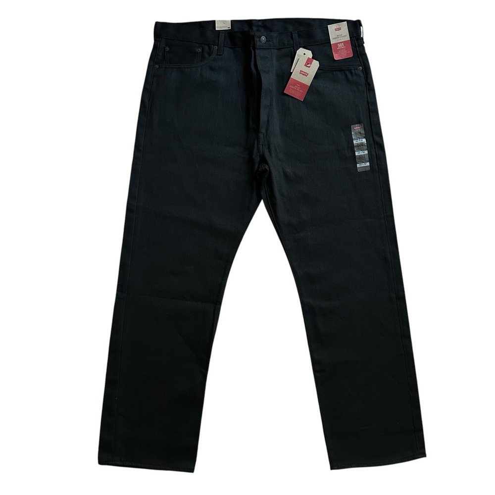 Levis 501 Original Shrink To Fit Jeans Men's 42x32 Raw Rigid Black Denim NWT
